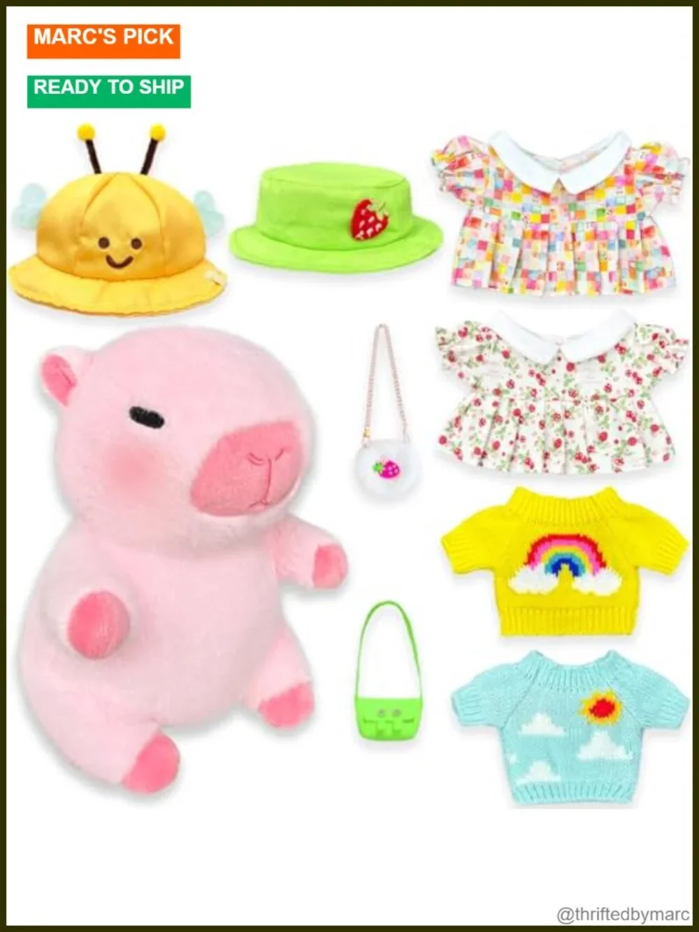 Capybara Plush Dress Up Toy Set with 10 Accessories, Stuffed Animal for Kids